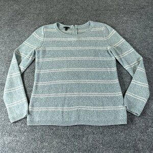 Talbots Sweater Womens Large Blue Striped Cotton Blend Long Sleeve Crew Neck Zip